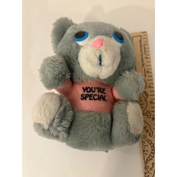 Vintage Grey Plush Bear With Pink "You're Special" Shirt 1983 Approx 7” tall - Picture 7 of 7